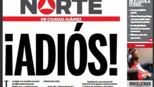 imagen Cerró Diario Norte, de México, luego del asesinato de una de sus periodistas