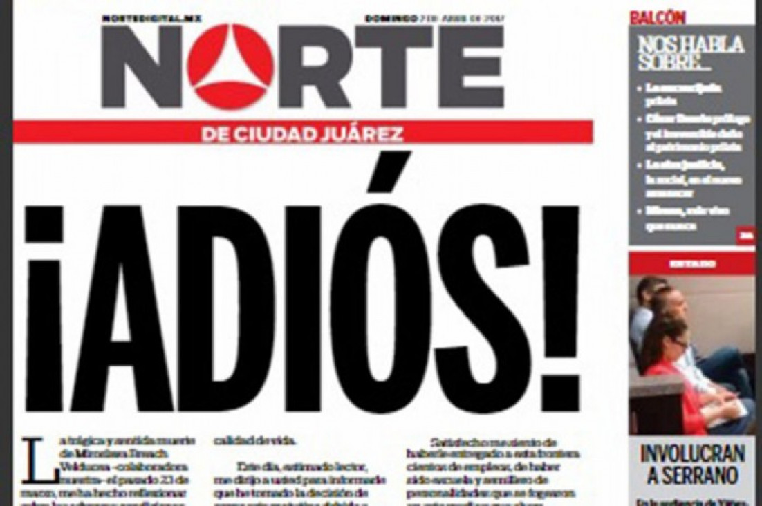 imagen Cerró Diario Norte, de México, luego del asesinato de una de sus periodistas