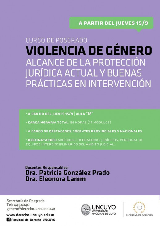 imagen Curso de posgrado sobre el marco legal de la violencia de género en la Facultad de Derecho