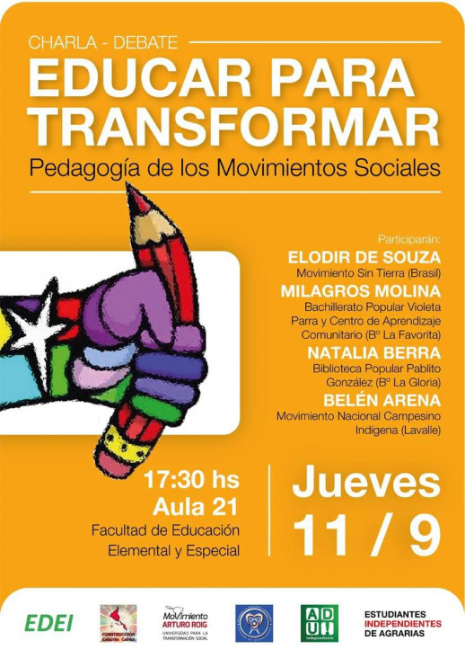 imagen Hoy se llevará a cabo una charla abierta "Educar para transformar"