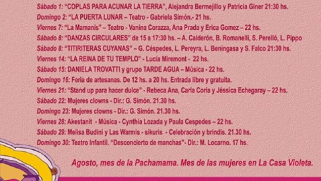 imagen Mes de la Pachamama y las Mujeres en La Casa Violeta