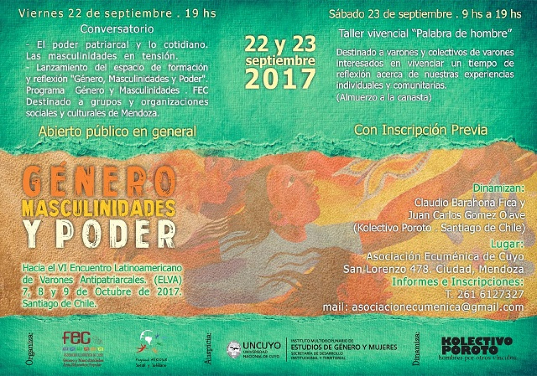 imagen Varones antipatriarcales discutirán sobre género y poder en Mendoza