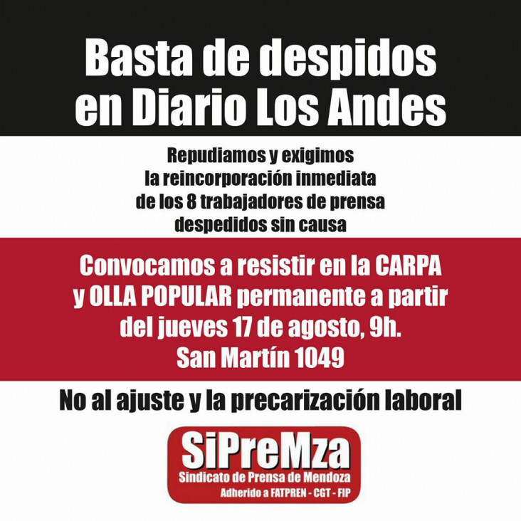 imagen Ocho trabajadores de prensa fueron despedidos de diario Los Andes