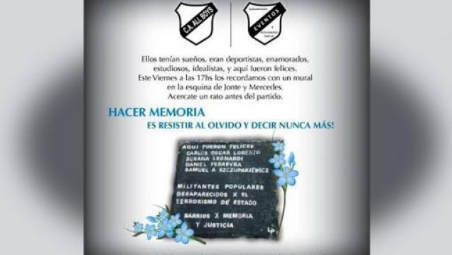 imagen All Boys inaugurará un mural en homenaje a sus socios desaparecidos durante la dictadura