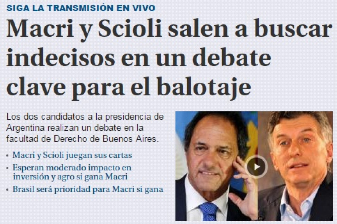 imagen Así reflejan los diarios de la región el debate presidencial argentino