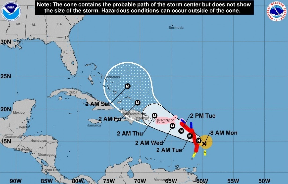 imagen El huracán María ya es categoría 2 y llegará esta noche a las islas del Caribe